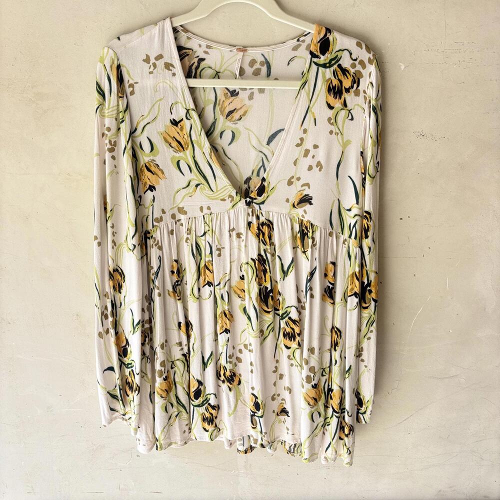 Free People Floral Long Sleeve Peplum Blouse